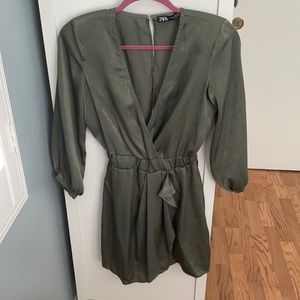 Zara green silk dressy romper